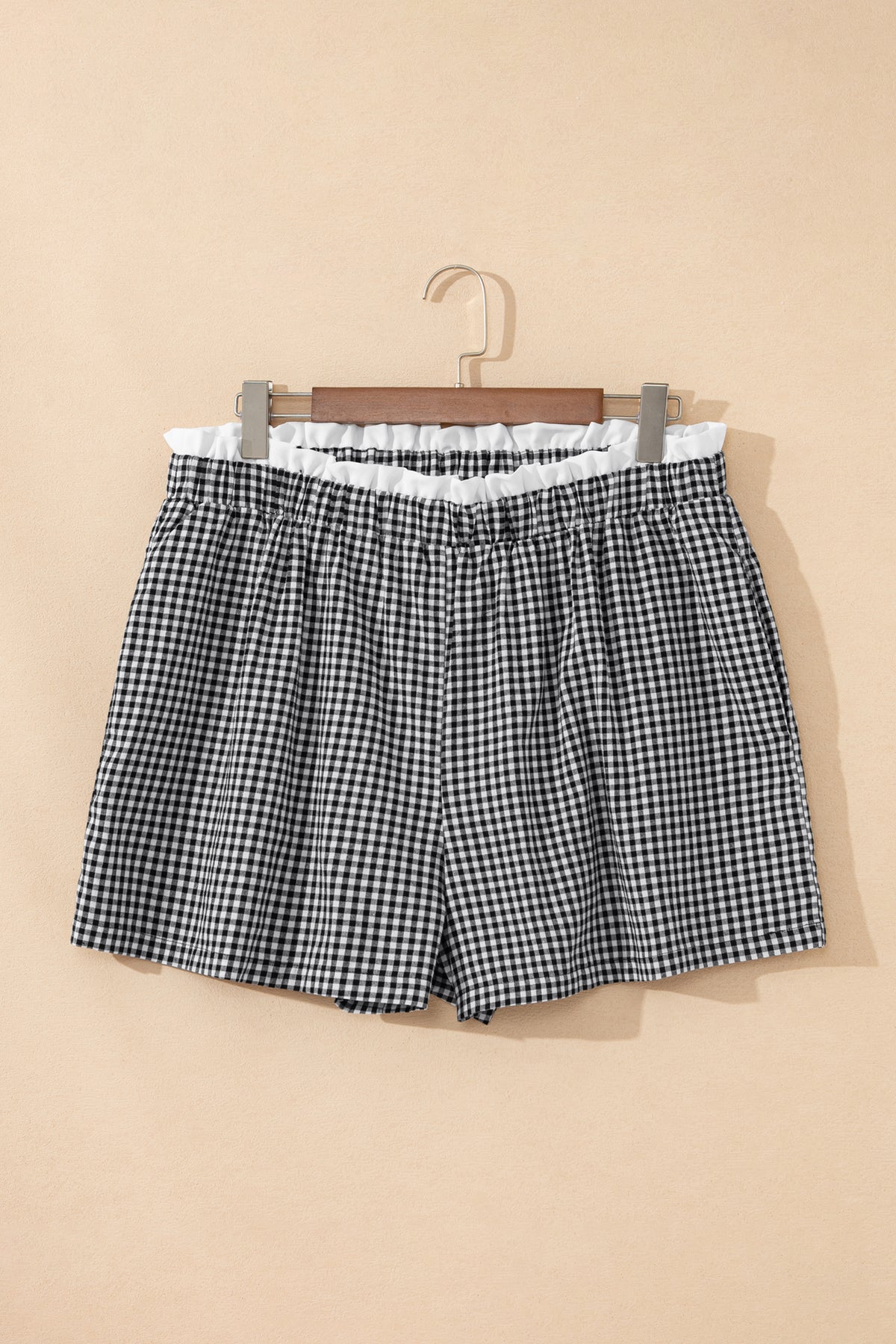 Plus size red plaid print shorts with contrast trim by Dear-Lover, featuring comfortable cotton fabric and stylish design.