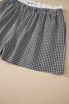 Plus size shorts with red plaid print and contrast trim, made from cotton, by Dear-Lover Dropshipping.