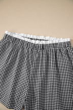 Plus size red plaid print shorts with contrast trim from Dear-Lover, made of 100% cotton, designed for comfortable plus size bottoms.