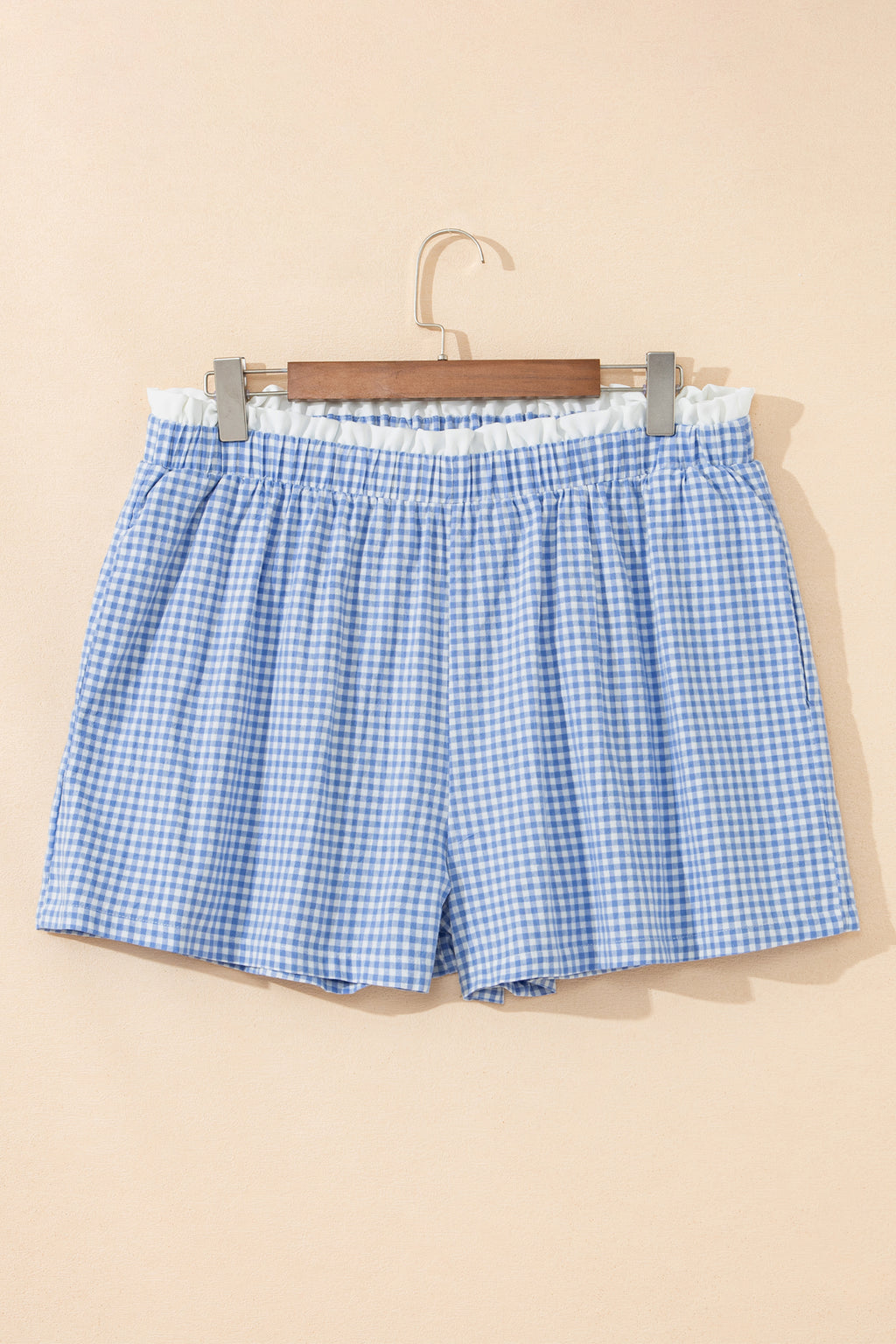 Plus size shorts with red plaid print, contrast trim, made of cotton, from Dear-Lover, featuring a comfortable fit and stylish design.
