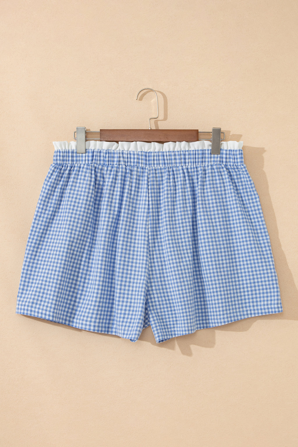 Plus size red plaid print shorts with contrast trim, made of cotton, by Dear-Lover Dropshipping, featuring a comfortable fit.