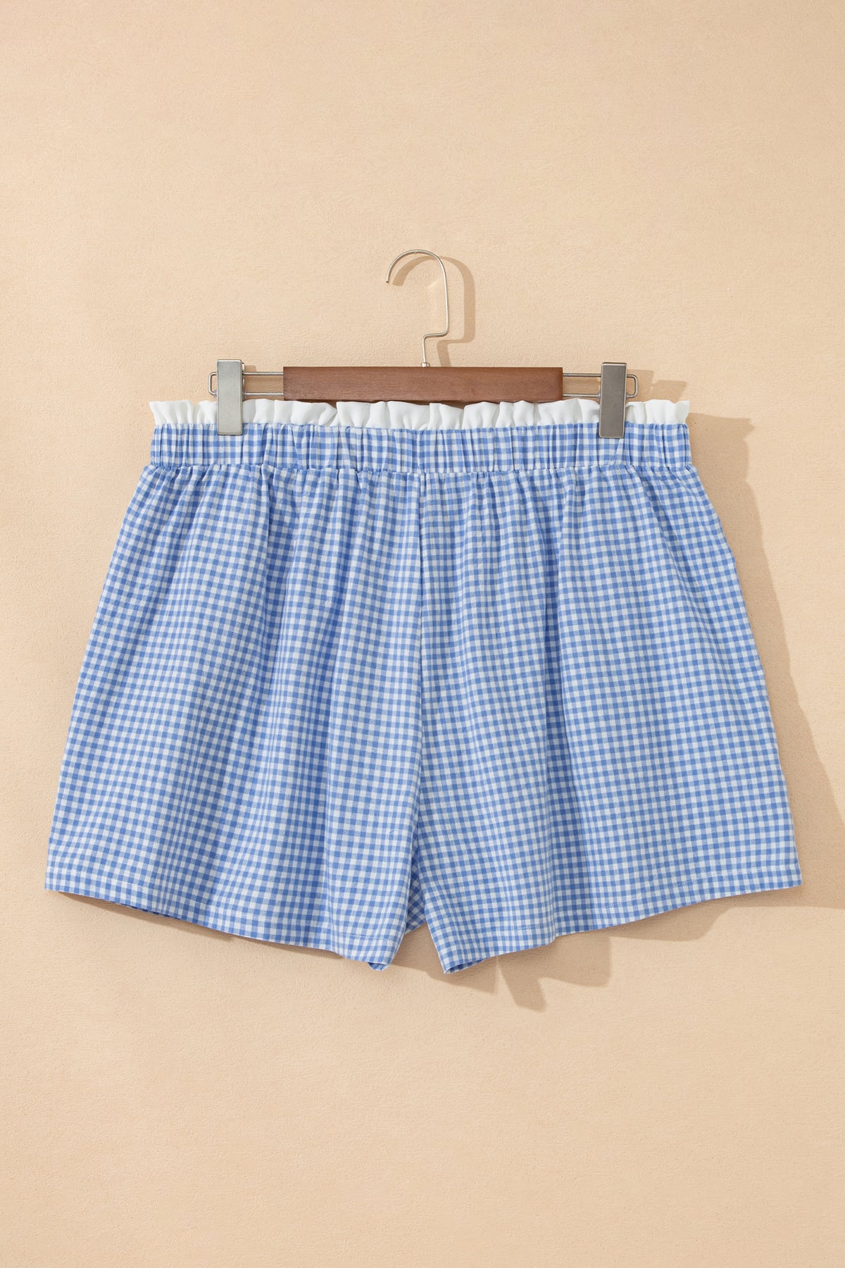 Plus size red plaid print shorts with contrast trim, made of cotton, by Dear-Lover Dropshipping, featuring a comfortable fit.