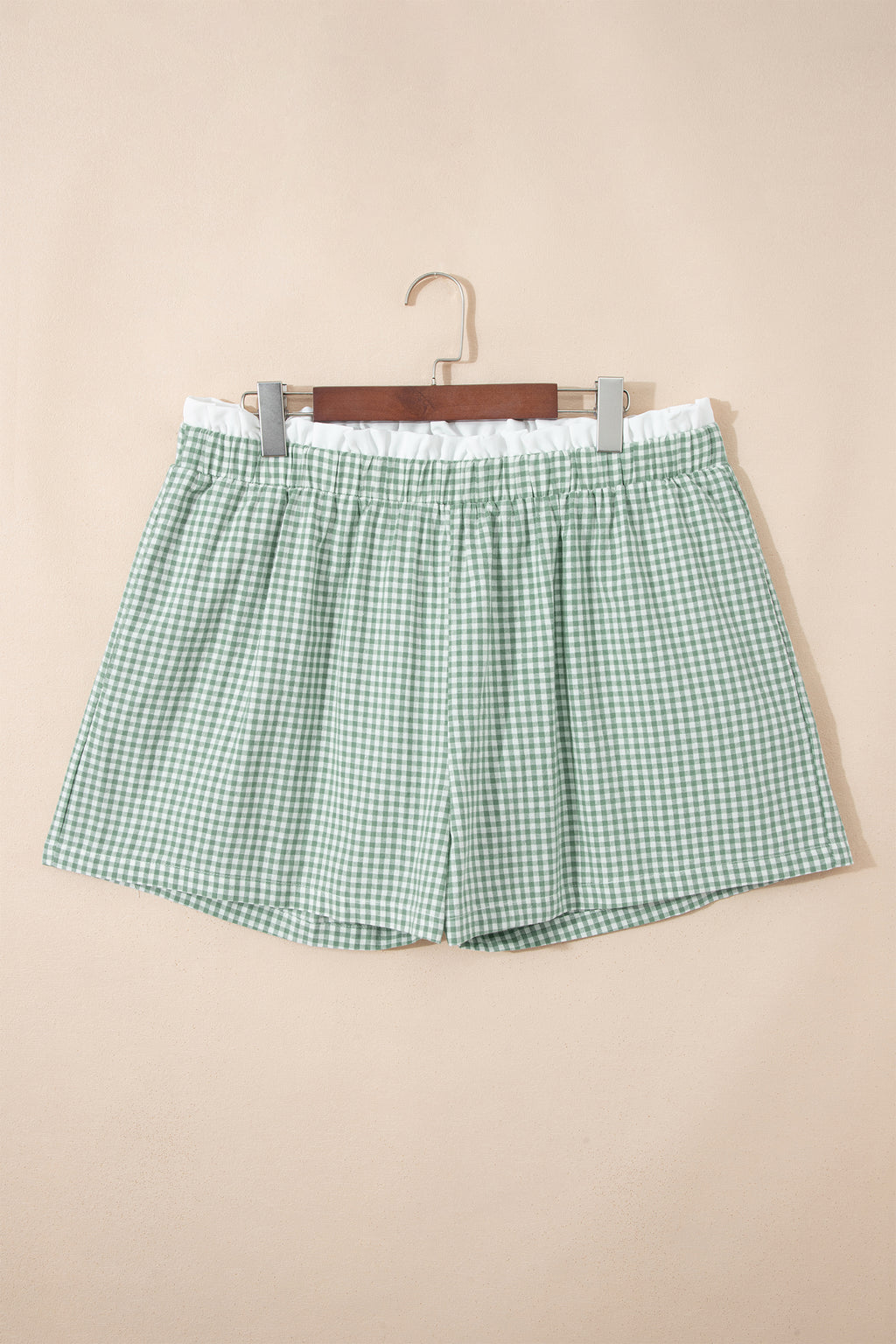 Plus size red plaid print shorts with contrast trim from Dear-Lover, made of 100% cotton, designed for a comfortable fit.