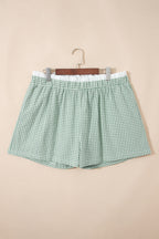 Plus size red plaid print shorts with contrast trim from Dear-Lover, made of 100% cotton, designed for a comfortable fit.