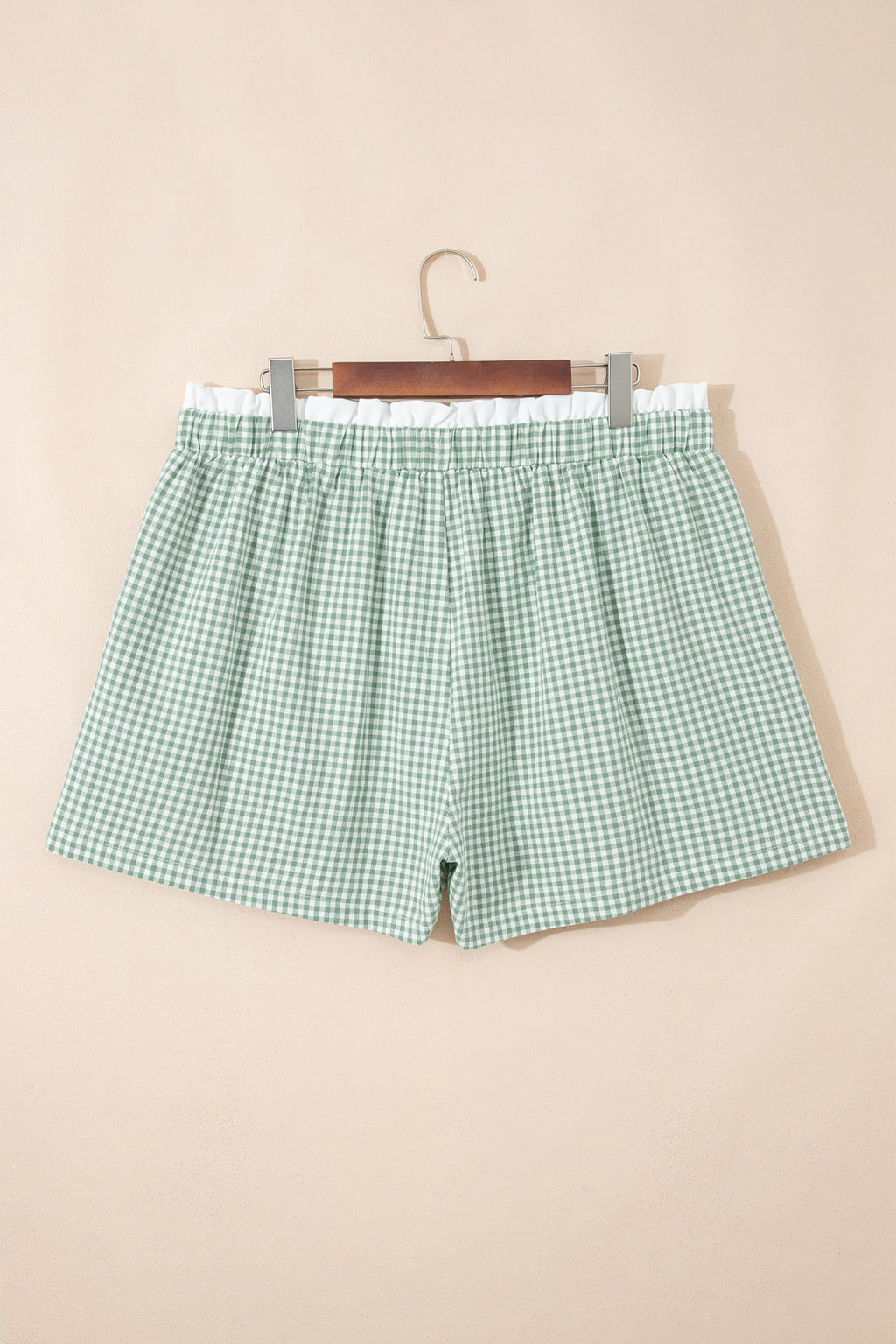 Plus size shorts with red plaid print and contrast trim, made of 100% cotton from Dear-Lover.
