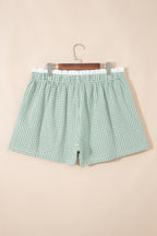 Plus size shorts with red plaid print and contrast trim, made of 100% cotton from Dear-Lover.