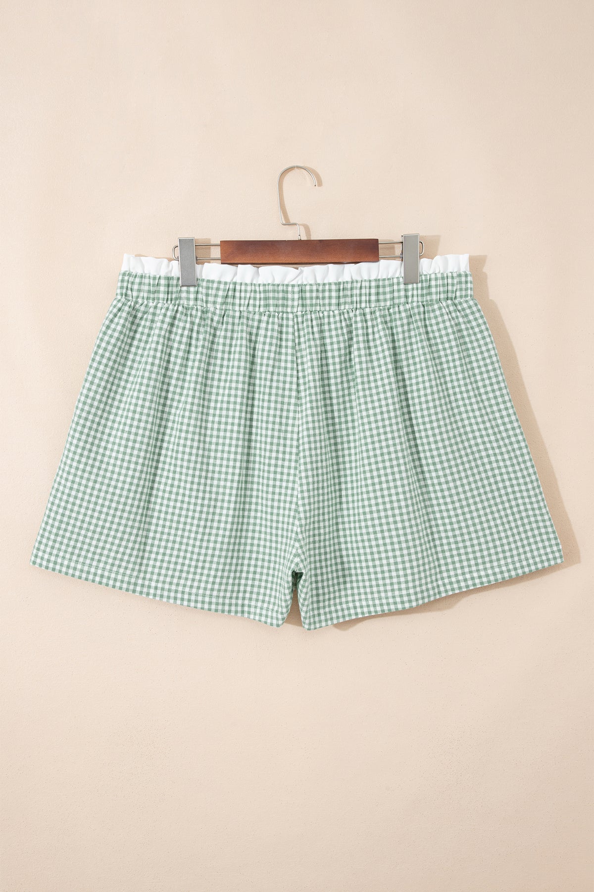 Plus size shorts with red plaid print and contrast trim, made of 100% cotton from Dear-Lover.