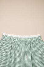 Plus size red plaid print shorts with contrast trim from Dear-Lover, made of 100% cotton, casual plus size bottoms.