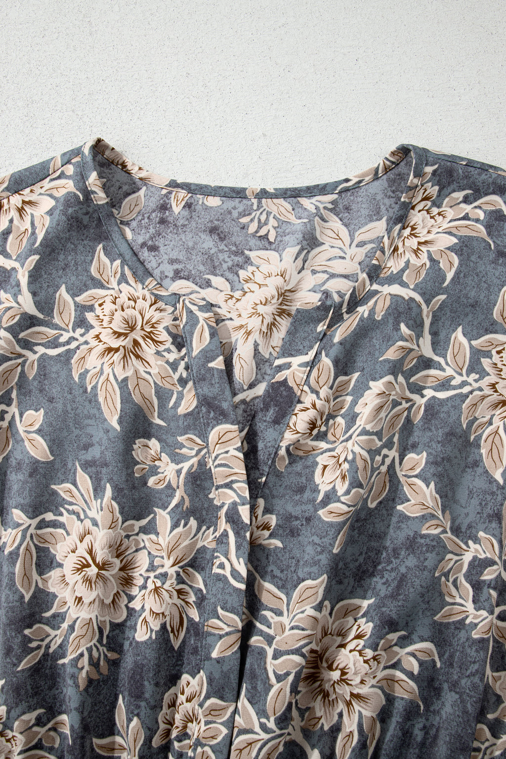 Sky blue plus size floral print maxi dress with split neck, shirred waist, long sleeves, and high waist from Dear-Lover.