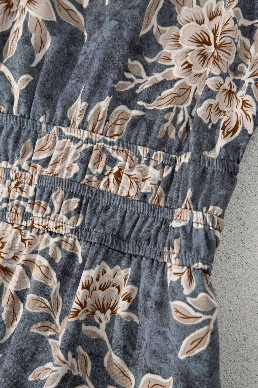 Sky blue plus size floral print maxi dress with split neck, shirred waist, long sleeves, and high waist from Dear-Lover.