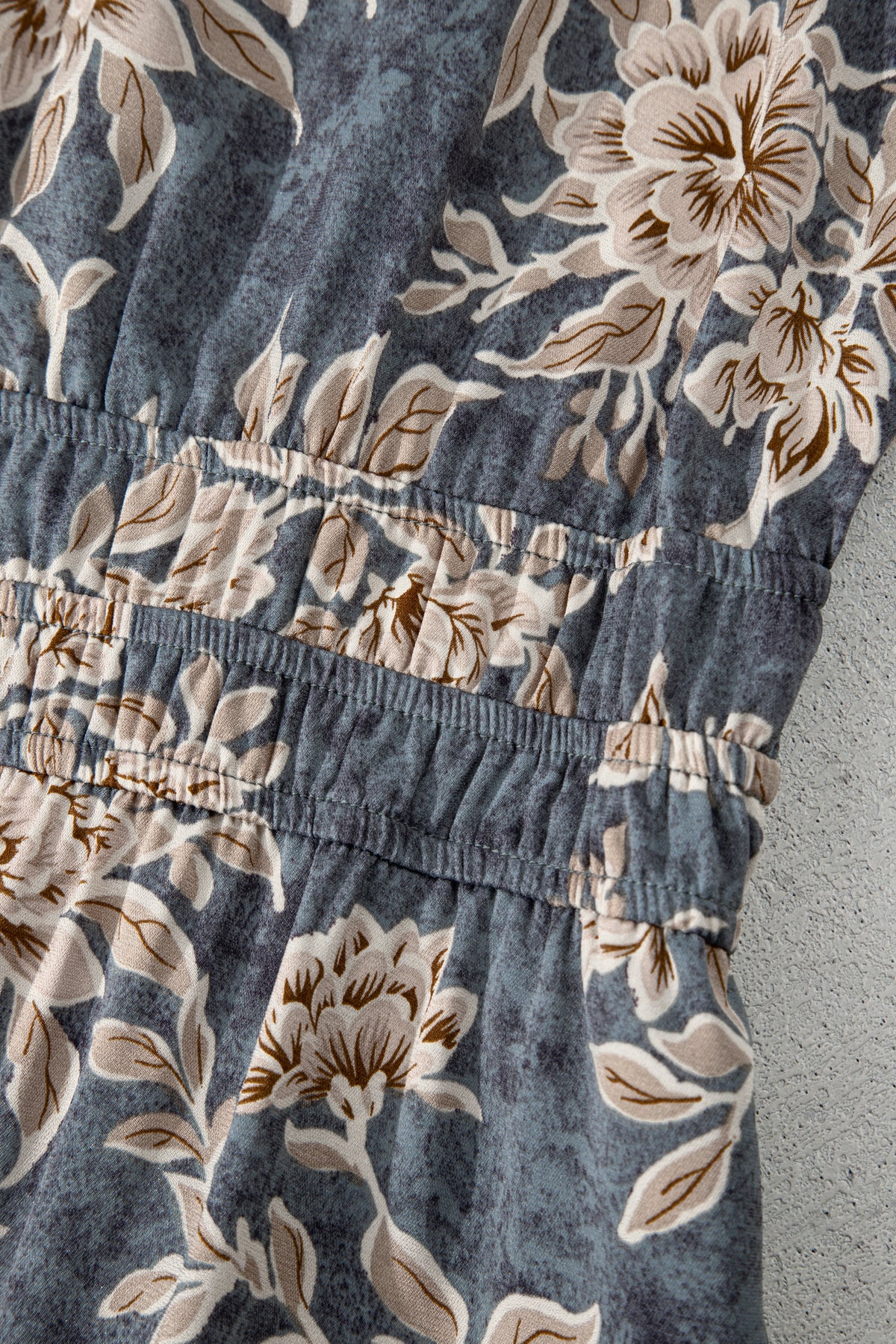 Sky blue plus size floral print maxi dress with split neck, shirred waist, long sleeves, and high waist from Dear-Lover.