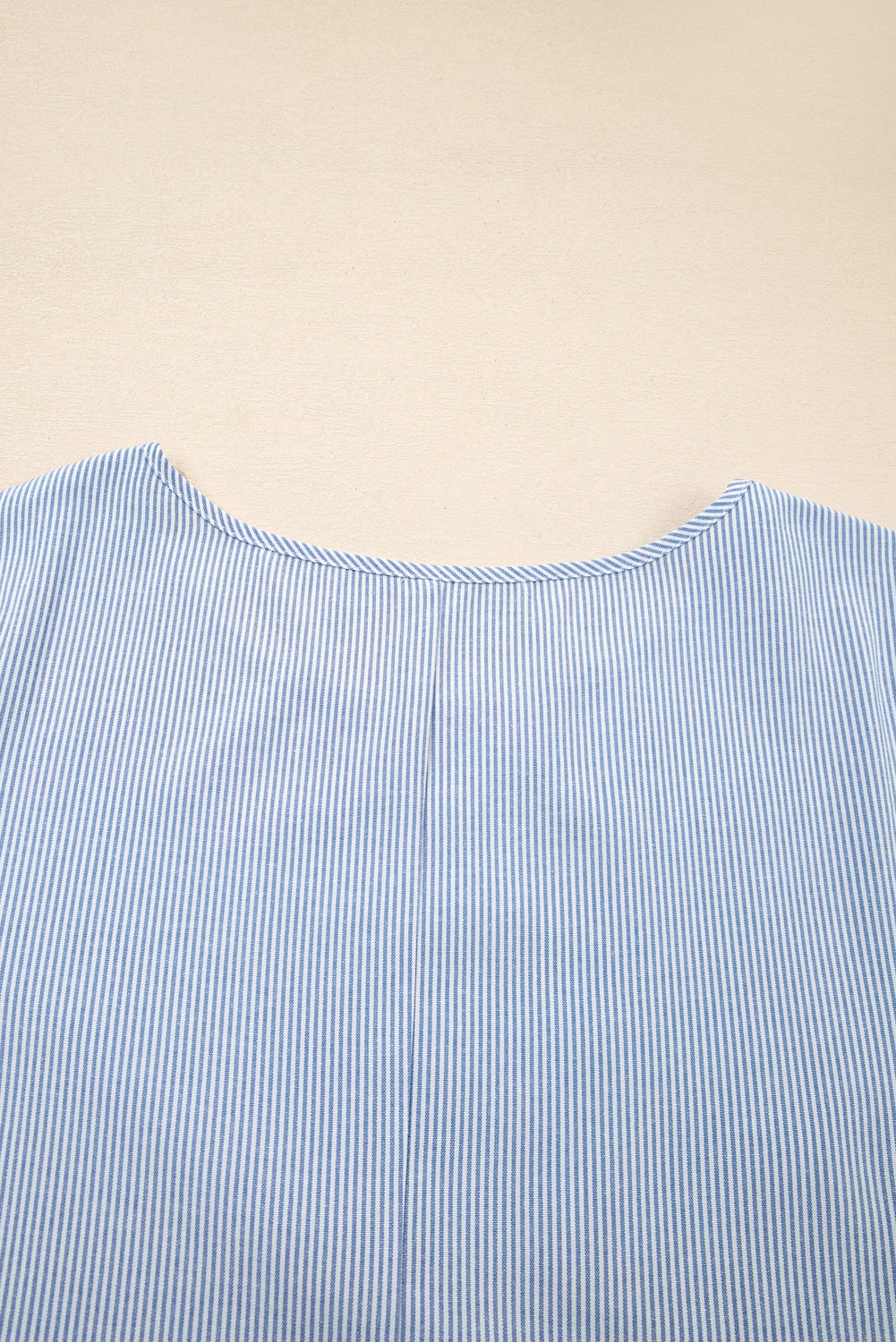 Sky blue stripe plus size maxi dress with crisscross lace details and patchwork design, made of polyester and cotton fabric.