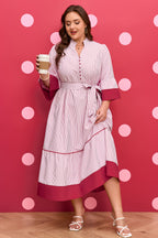 Red stripe plus size midi dress with ruffled hem and pinstripes, made of polyester, by Dear-Lover.
