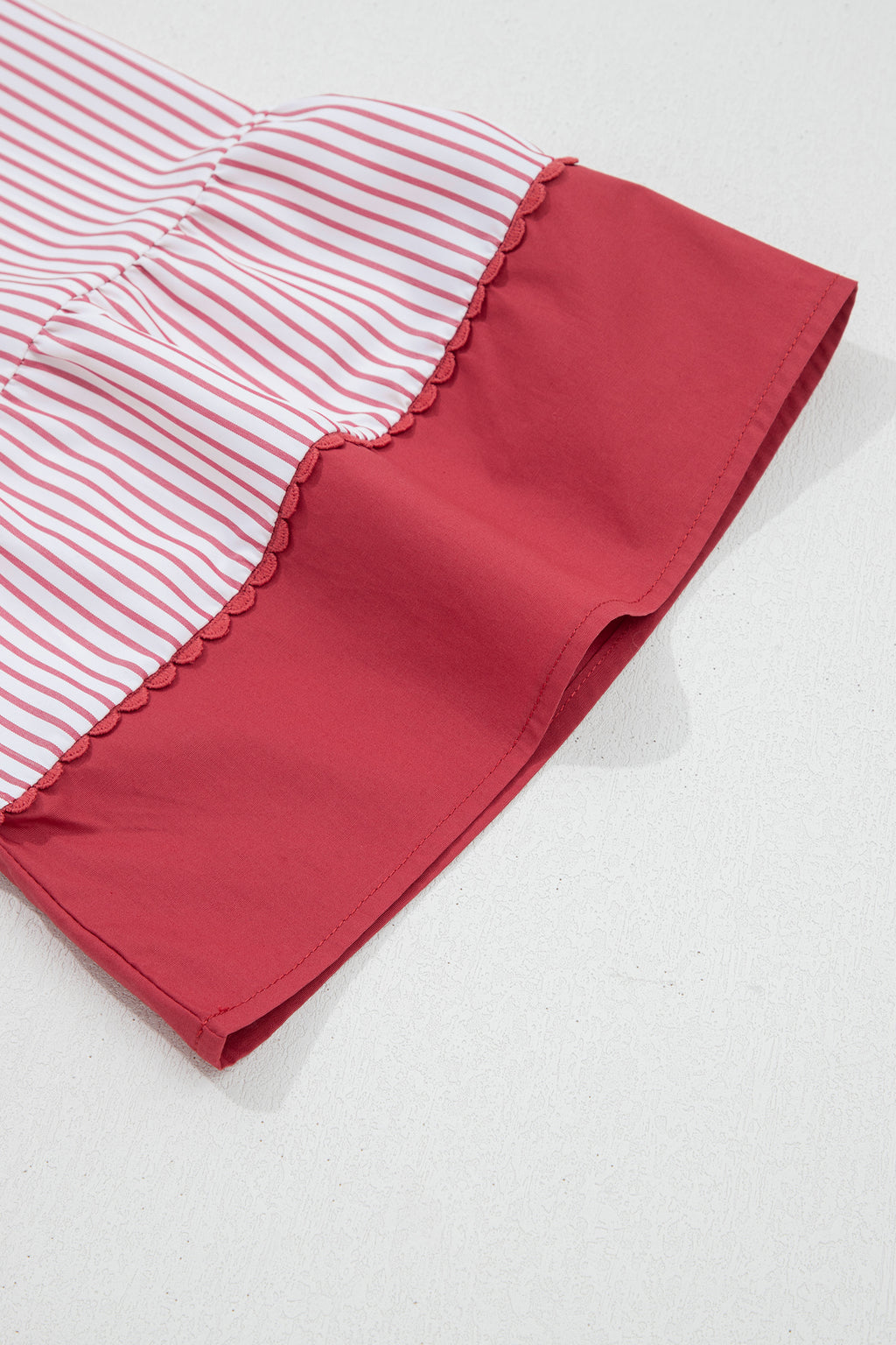 Plus size red pinstriped midi dress with ruffled hem from Dear-Lover, featuring a flattering fit and stylish design.