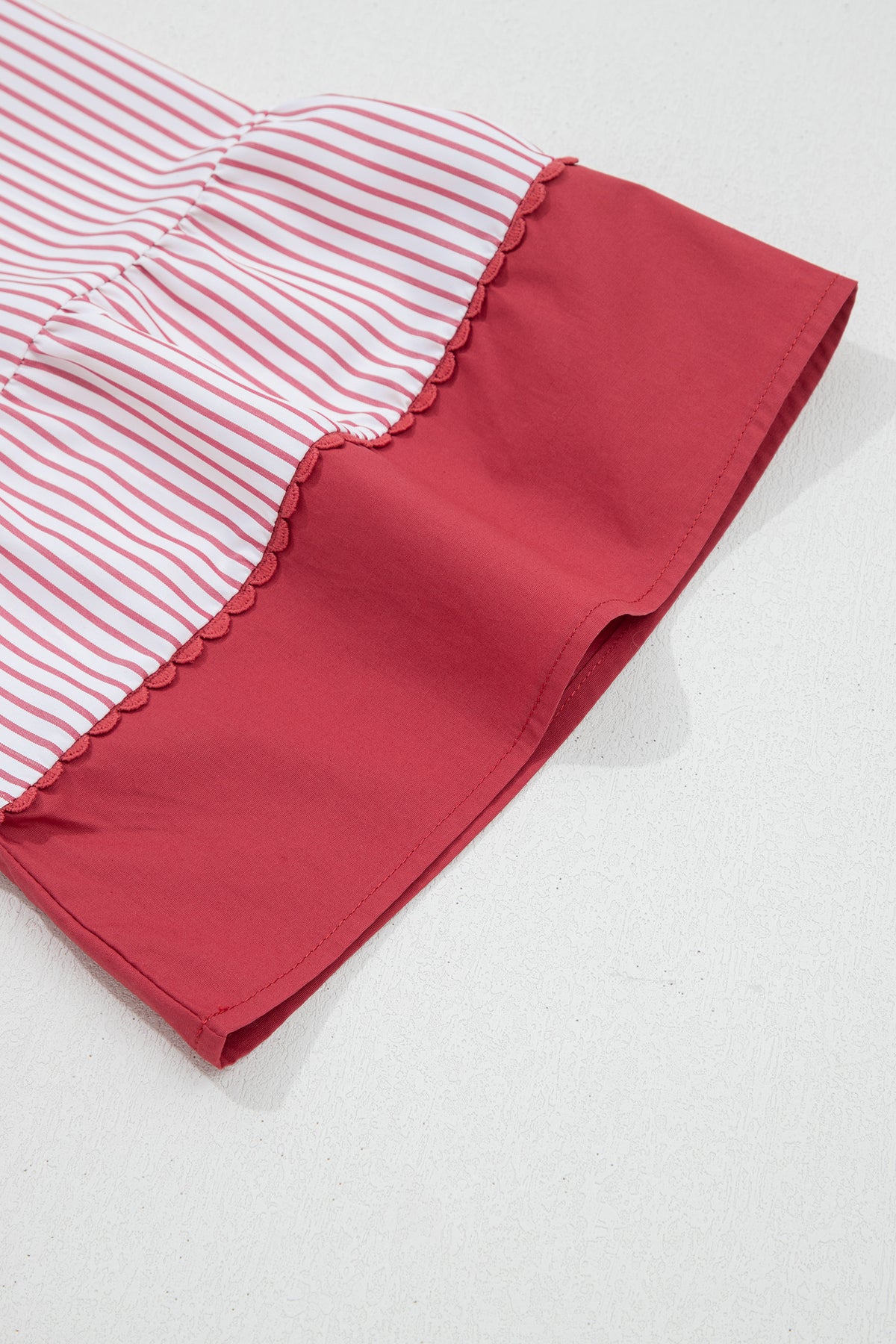 Plus size red pinstriped midi dress with ruffled hem from Dear-Lover, featuring a flattering fit and stylish design.