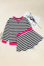 Plus size black stripe color block pullover and shorts set, Dear-Lover loungewear, cotton and elastane fabric, comfortable and casual.