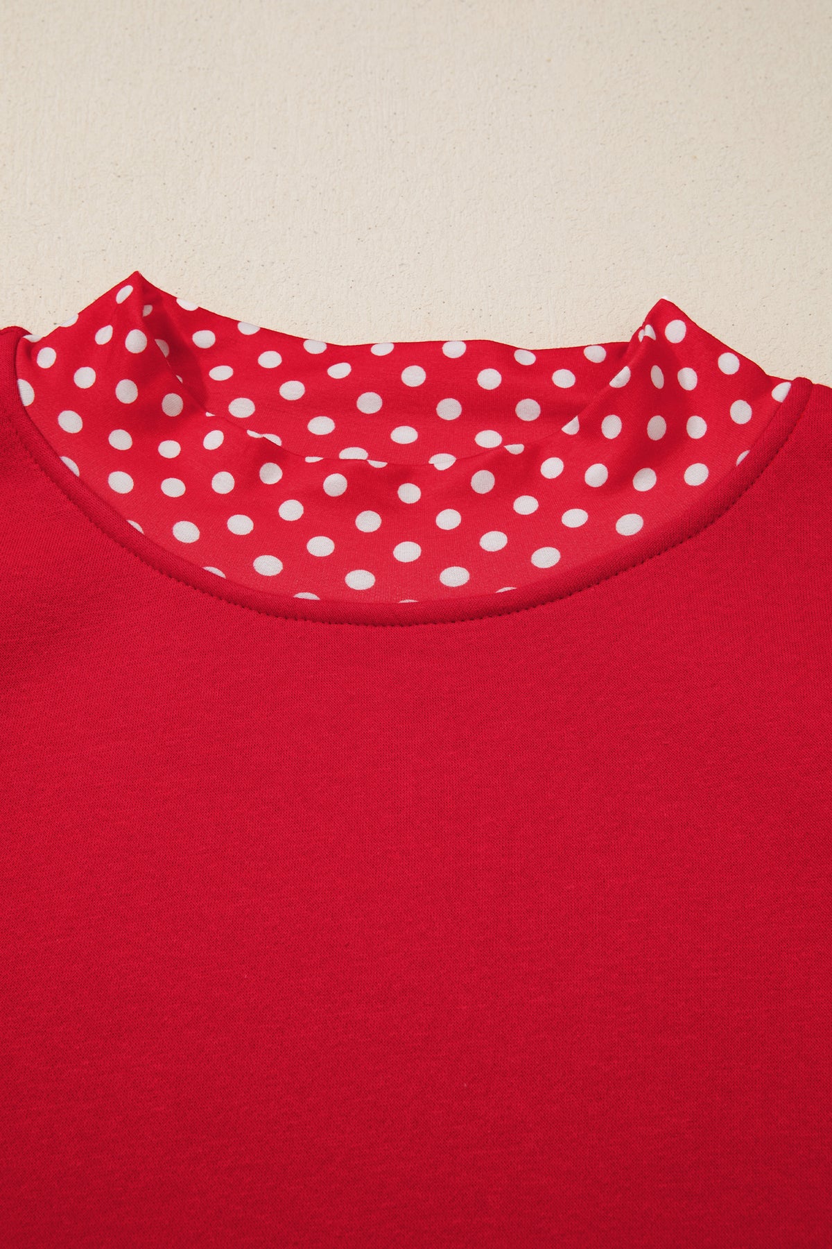 Red plus size sweatshirt with polka dot patchwork design and round neckline, featuring a comfortable fit from Dear-Lover.