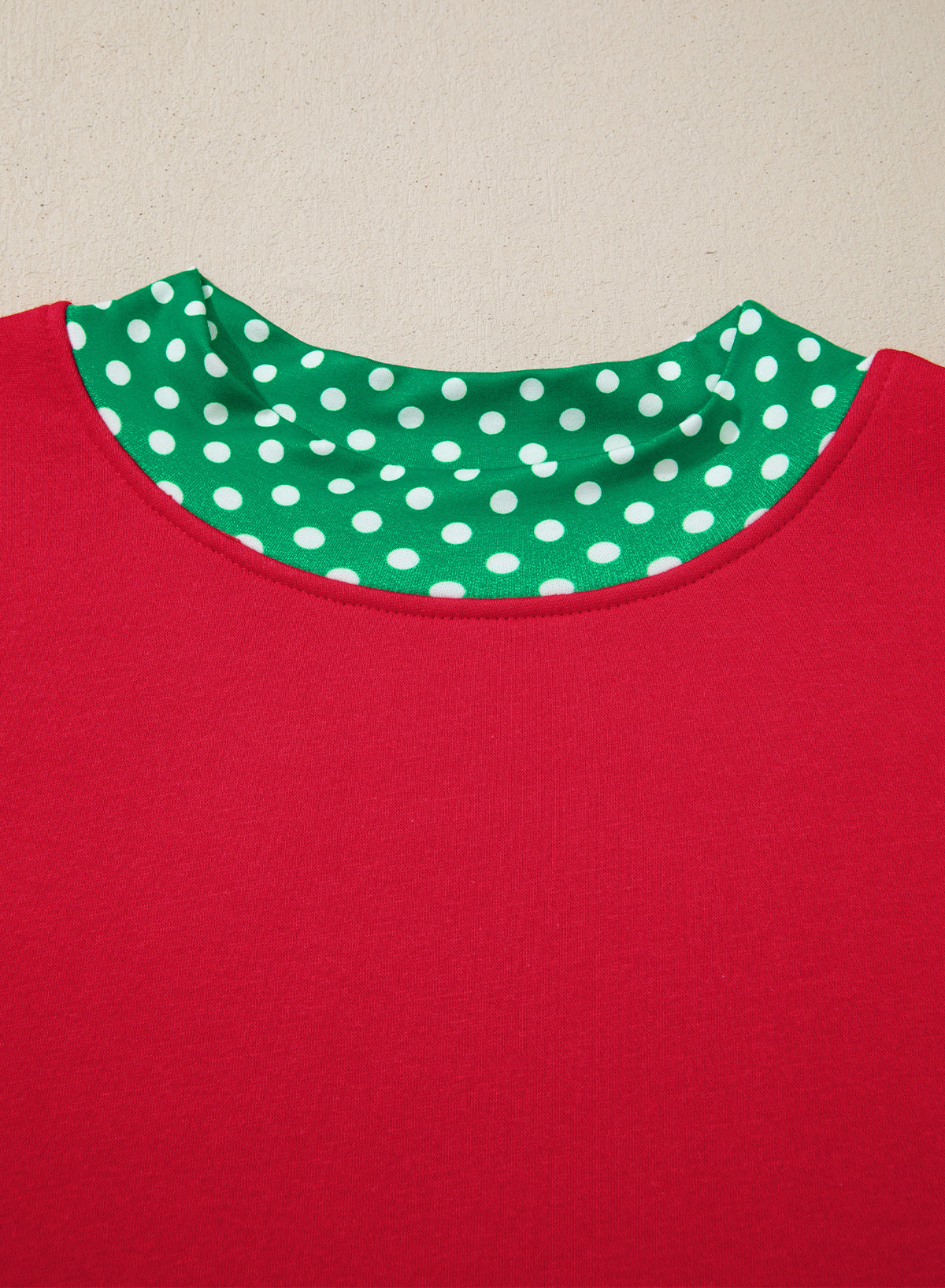 Red polka dot patchwork round neck plus size sweatshirt from Dear-Lover, featuring a cozy fit and stylish design.