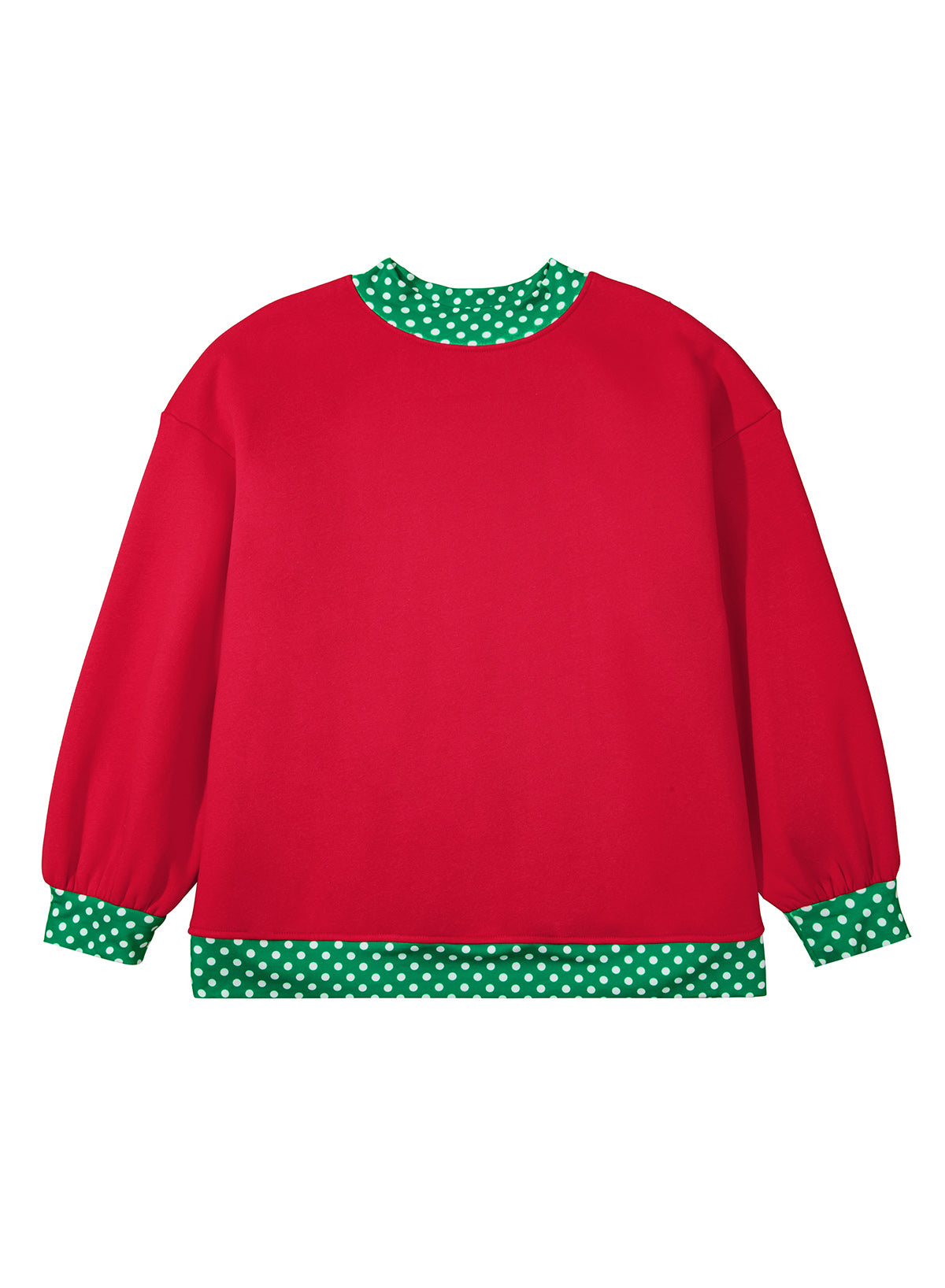Red polka dot patchwork plus size sweatshirt with round neck, featuring a casual and comfortable design from Dear-Lover.