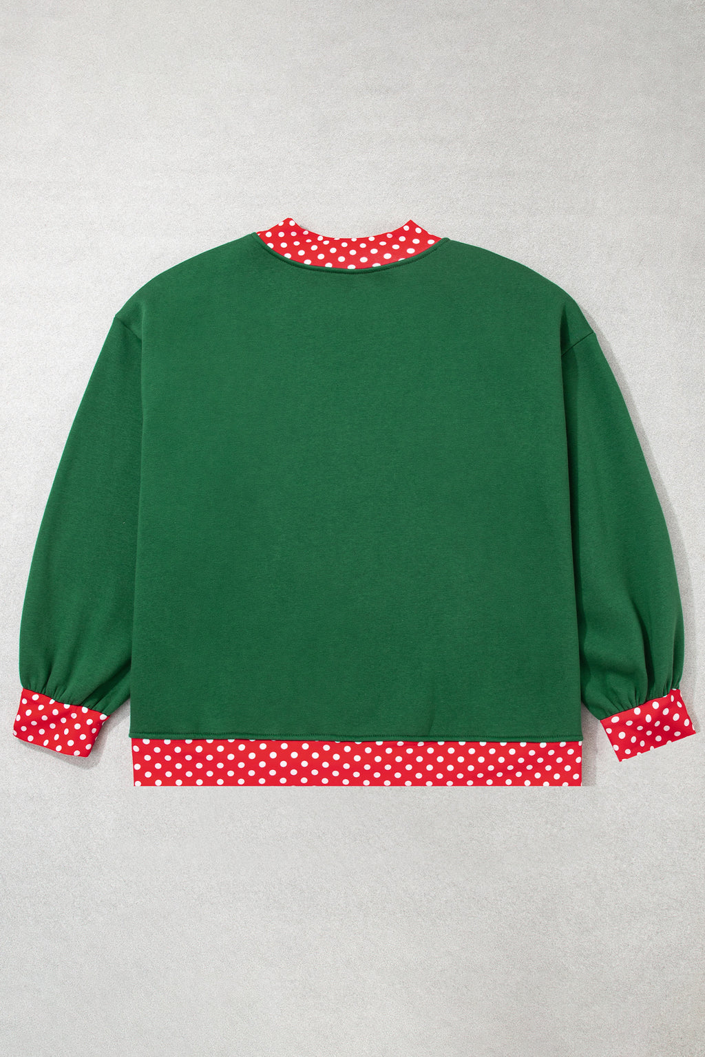 Red polka dot patchwork plus size sweatshirt with round neckline, casual style, from Dear-Lover Plus Size Sweatshirts & Hoodies collection.