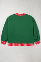 Red polka dot patchwork plus size sweatshirt with round neckline, casual style, from Dear-Lover Plus Size Sweatshirts & Hoodies collection.