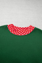 Red polka dot patchwork plus size sweatshirt with a round neckline, featuring a cozy, casual style from Dear-Lover.