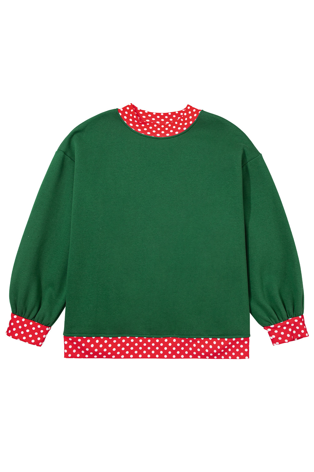 Red plus size sweatshirt with polka dot patchwork design and round neck, from Dear-Lover Plus Size Sweatshirts & Hoodies collection.