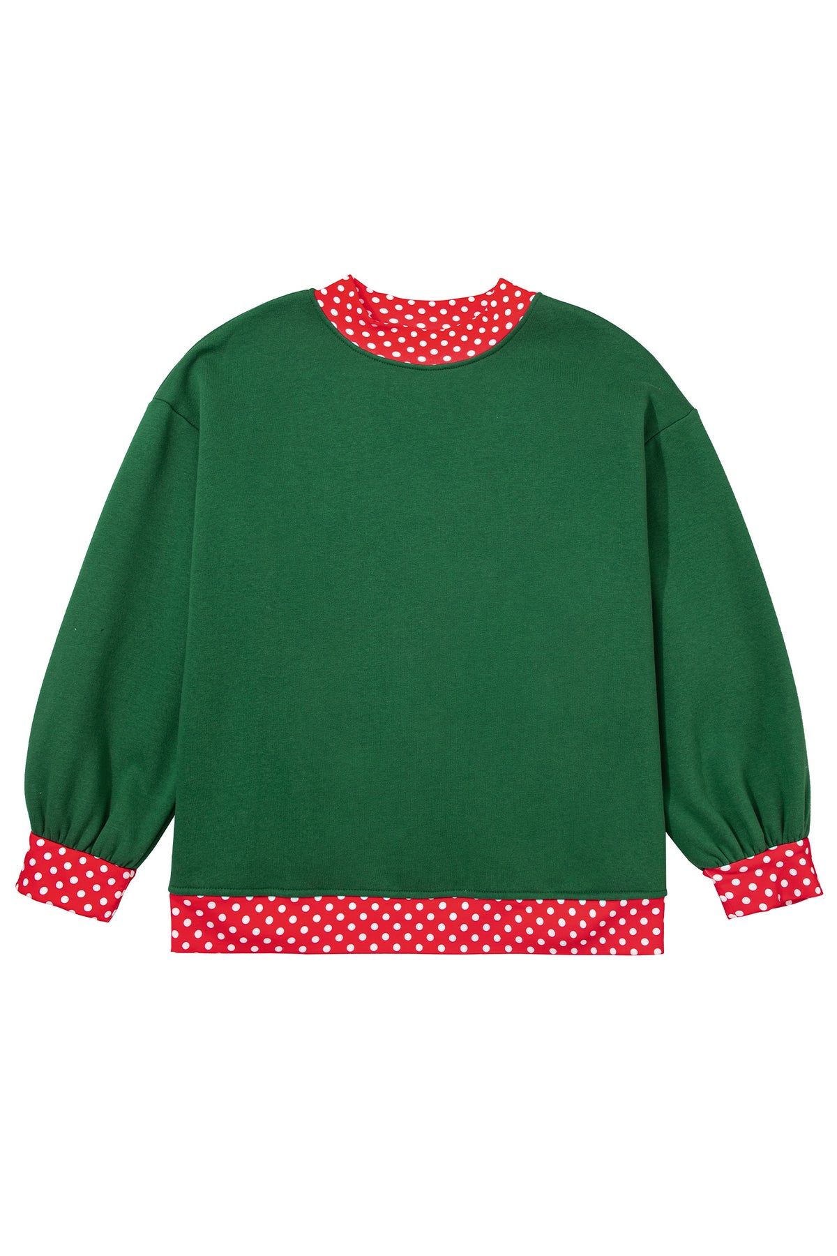 Red plus size sweatshirt with polka dot patchwork design and round neck, from Dear-Lover Plus Size Sweatshirts & Hoodies collection.