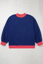 Red plus size sweatshirt with polka dot patchwork design, round neck, and comfortable fit from Dear-Lover Dropshipping.