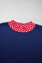 Plus size red sweatshirt with polka dot patchwork design and round neck, casual style, by Dear-Lover Dropshipping.