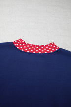 Plus size red sweatshirt with polka dot patchwork and round neck, stylish plus size sweatshirt from Dear-Lover.