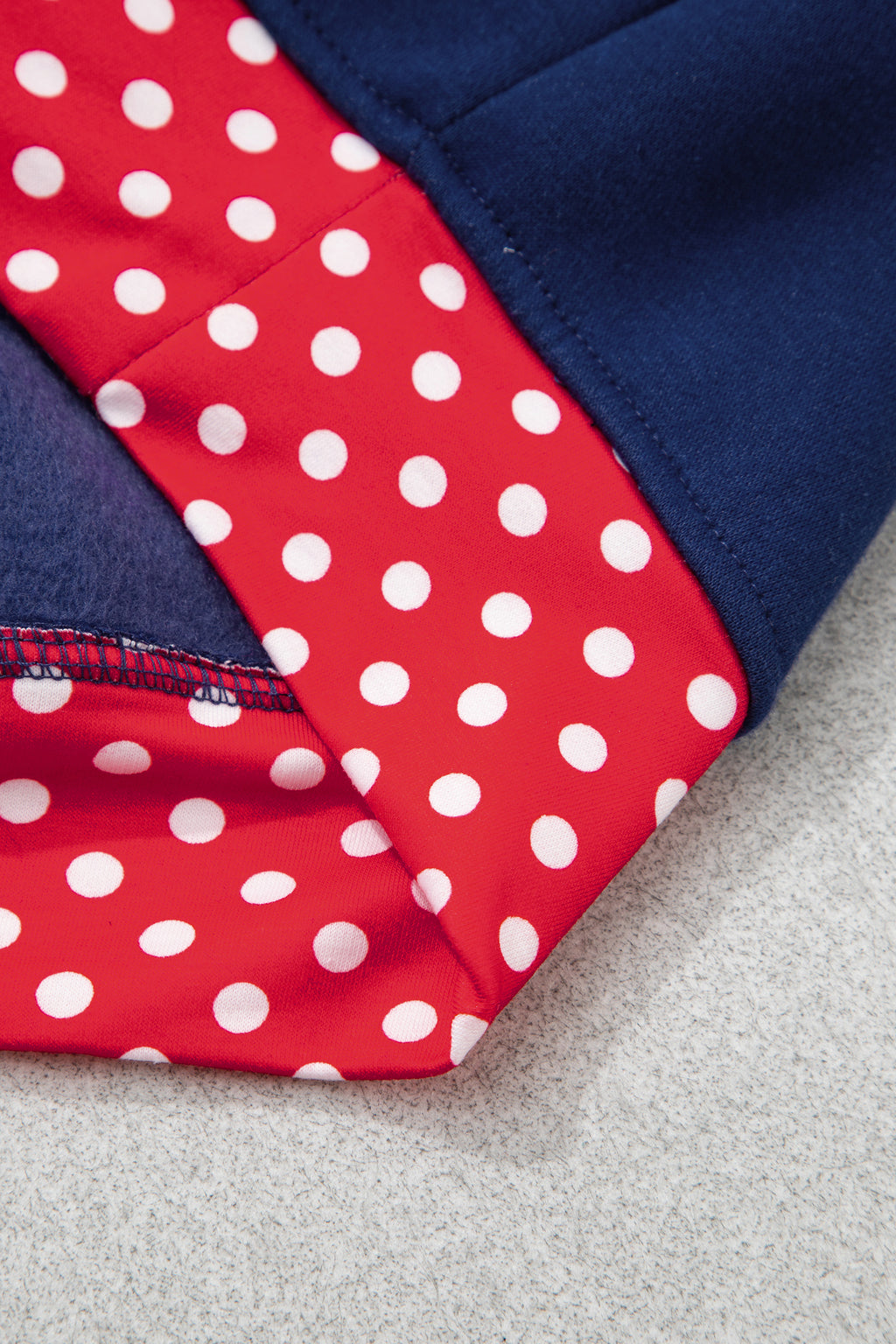 Red polka dot patchwork plus size sweatshirt with round neckline, casual fit, and long sleeves, by Dear-Lover Dropshipping.