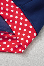 Red polka dot patchwork plus size sweatshirt with round neckline, casual fit, and long sleeves, by Dear-Lover Dropshipping.