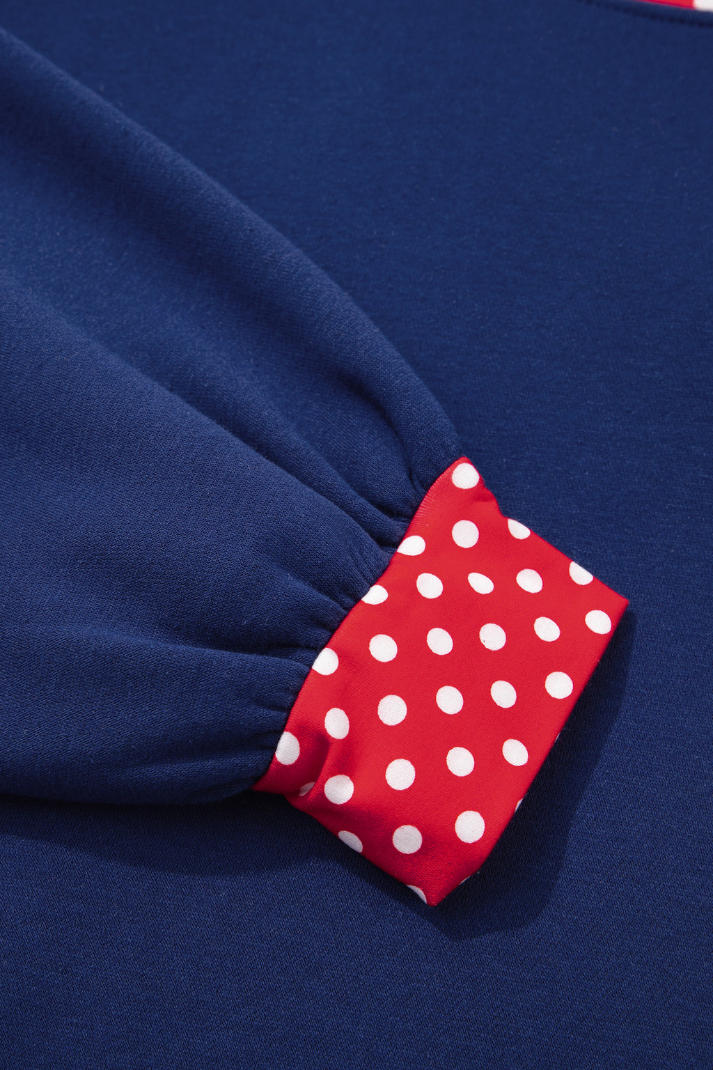 Red plus size sweatshirt with polka dot patchwork design, round neck, and long sleeves, by Dear-Lover Plus Size Sweatshirts & Hoodies.
