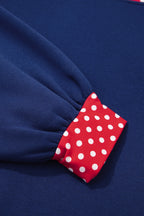 Red plus size sweatshirt with polka dot patchwork design, round neck, and long sleeves, by Dear-Lover Plus Size Sweatshirts & Hoodies.