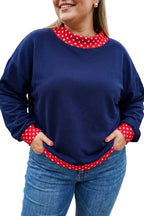 Red polka dot patchwork plus size sweatshirt with round neckline from Dear-Lover, featuring a cozy, stylish design.