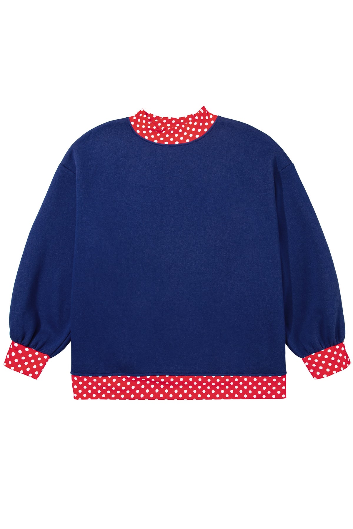 Plus size red sweatshirt with polka dot patchwork design and round neckline, featuring a comfortable fit from Dear-Lover.