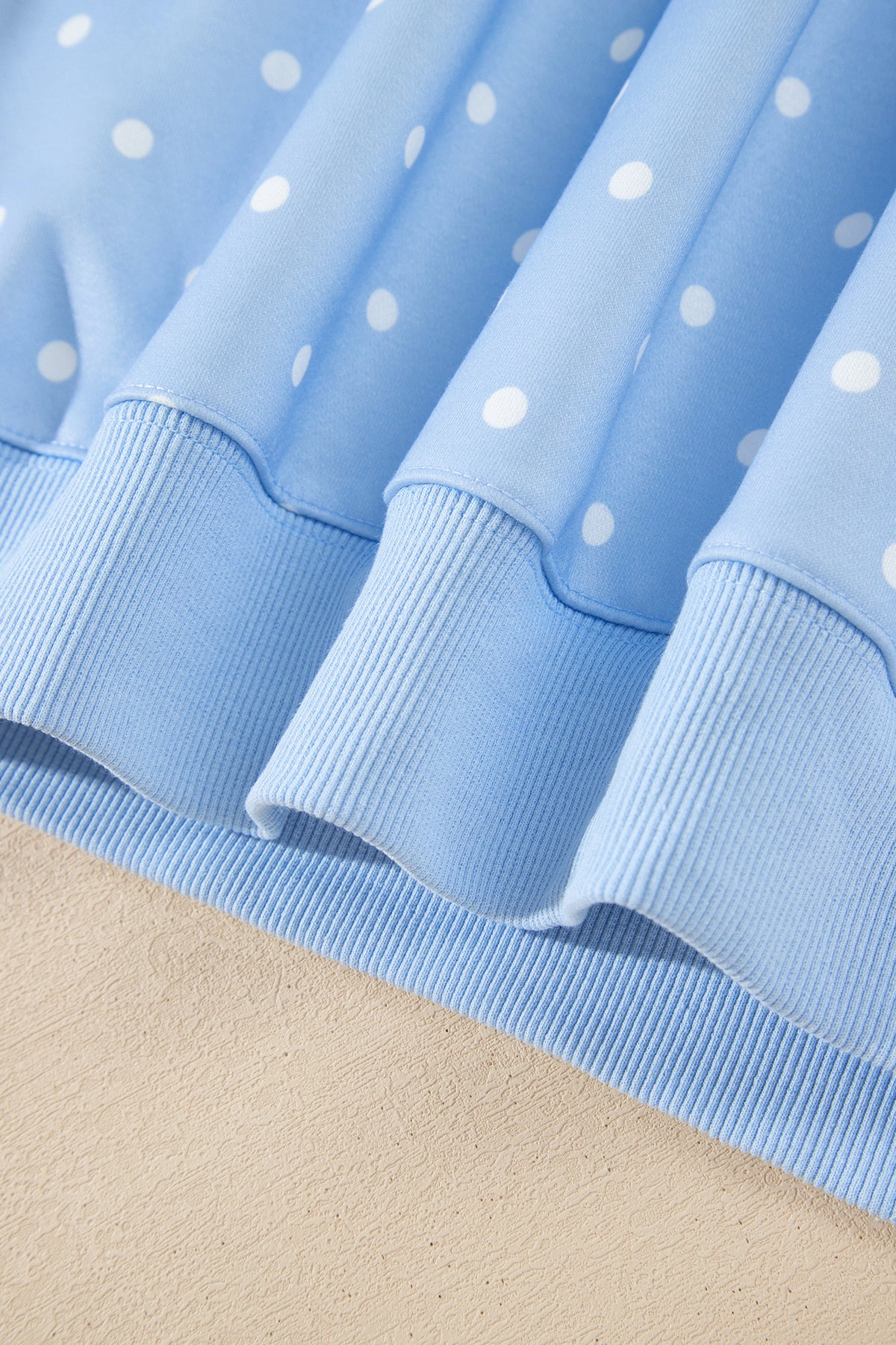 Sky blue polka dot plus size sweatshirt with V-neck, metal buttons, long sleeves, casual shift style by Dear-Lover.