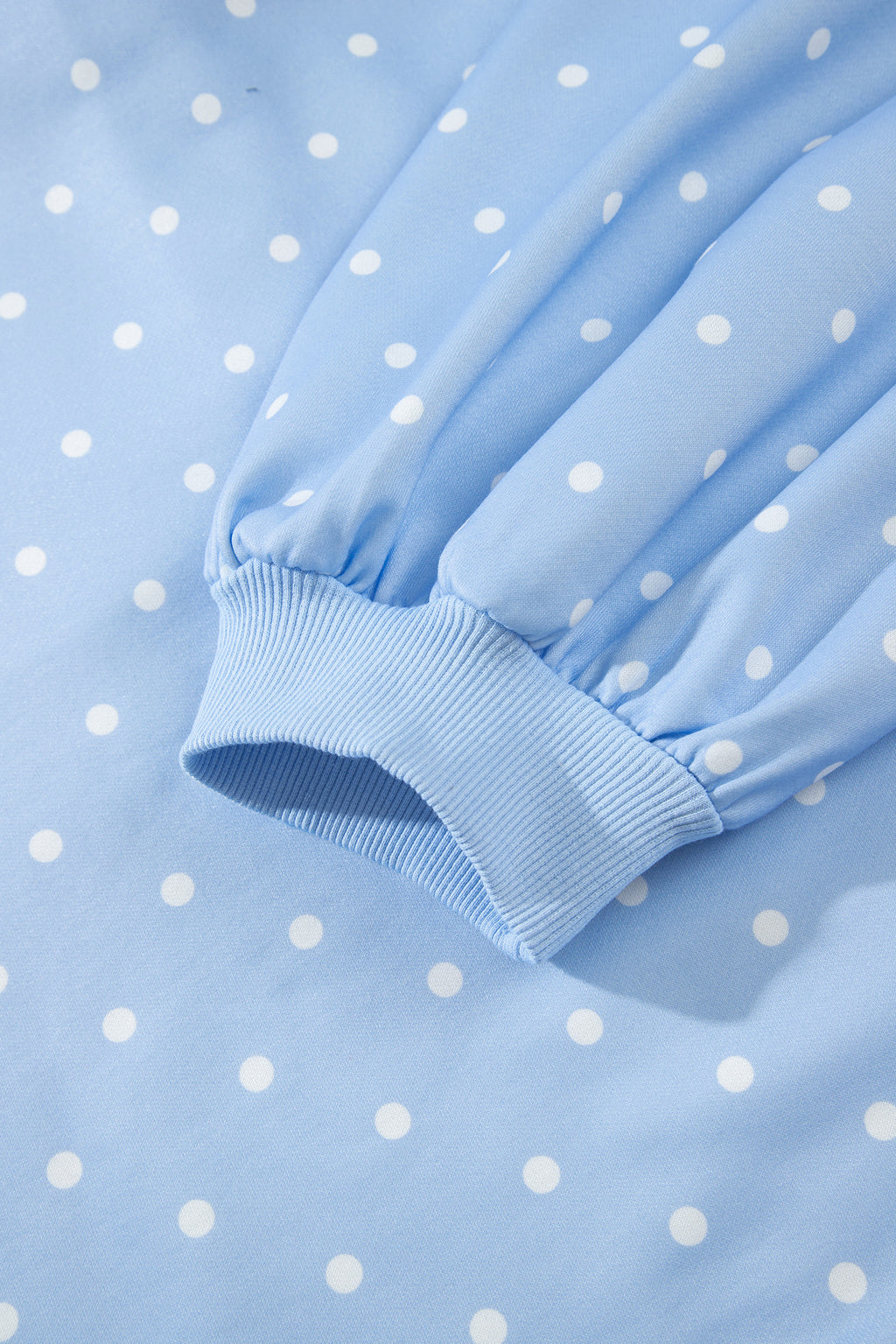 Sky blue plus size sweatshirt with polka dots, V-neck, metal buttons, long sleeves, from Dear-Lover, made of 100% polyester.