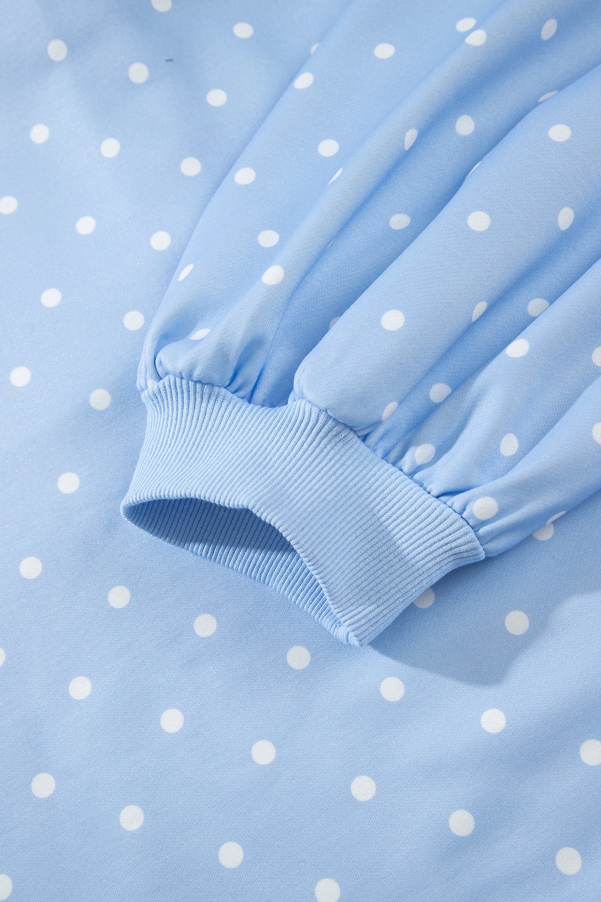 Sky blue plus size sweatshirt with polka dots, V-neck, metal buttons, long sleeves, from Dear-Lover, made of 100% polyester.