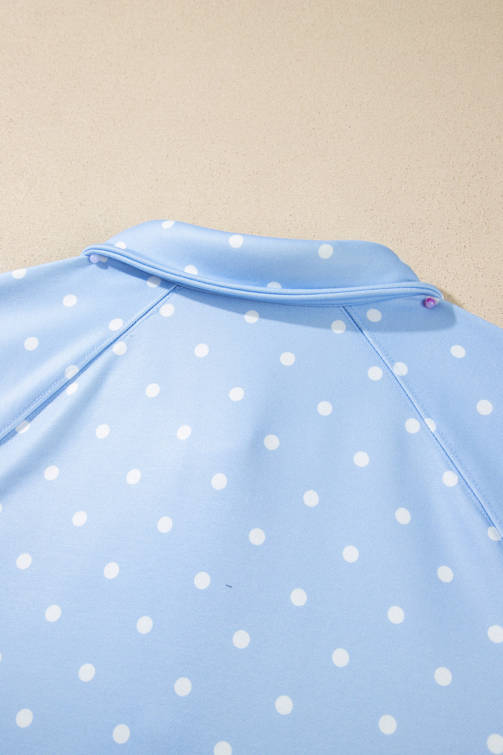 Sky blue polka dot V-neck plus size sweatshirt with metal buttons and long sleeves, casual shift style from Dear-Lover.