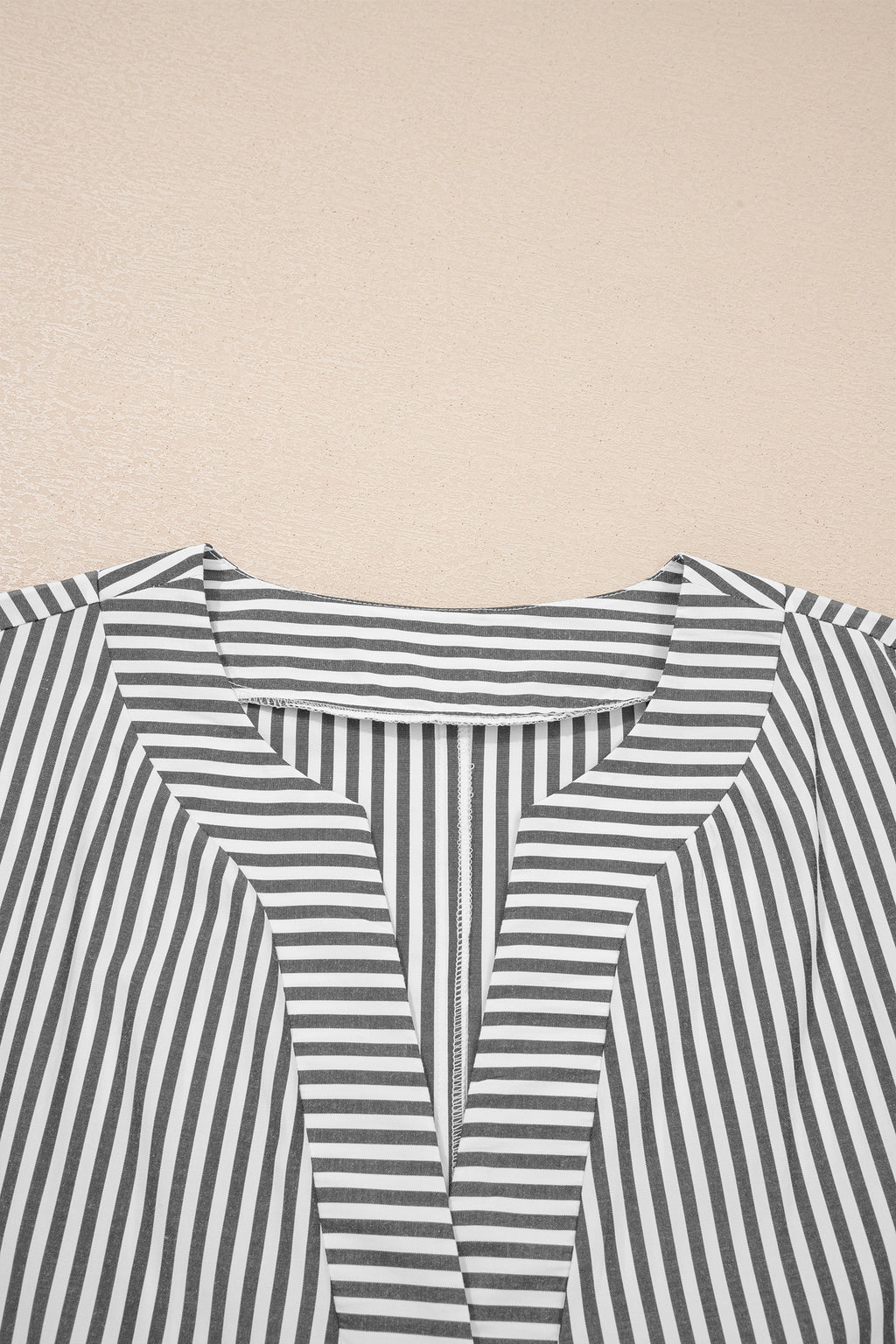 Black stripe plus size V-neck blouse with roll-tab short dolman sleeves from Dear-Lover, stylish and comfortable plus size top.