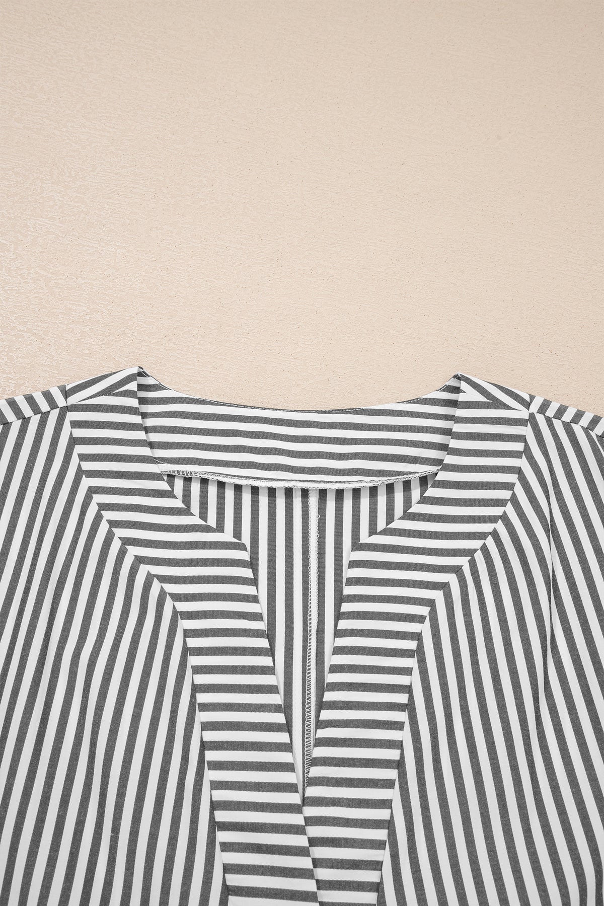 Black stripe plus size V-neck blouse with roll-tab short dolman sleeves from Dear-Lover, stylish and comfortable plus size top.