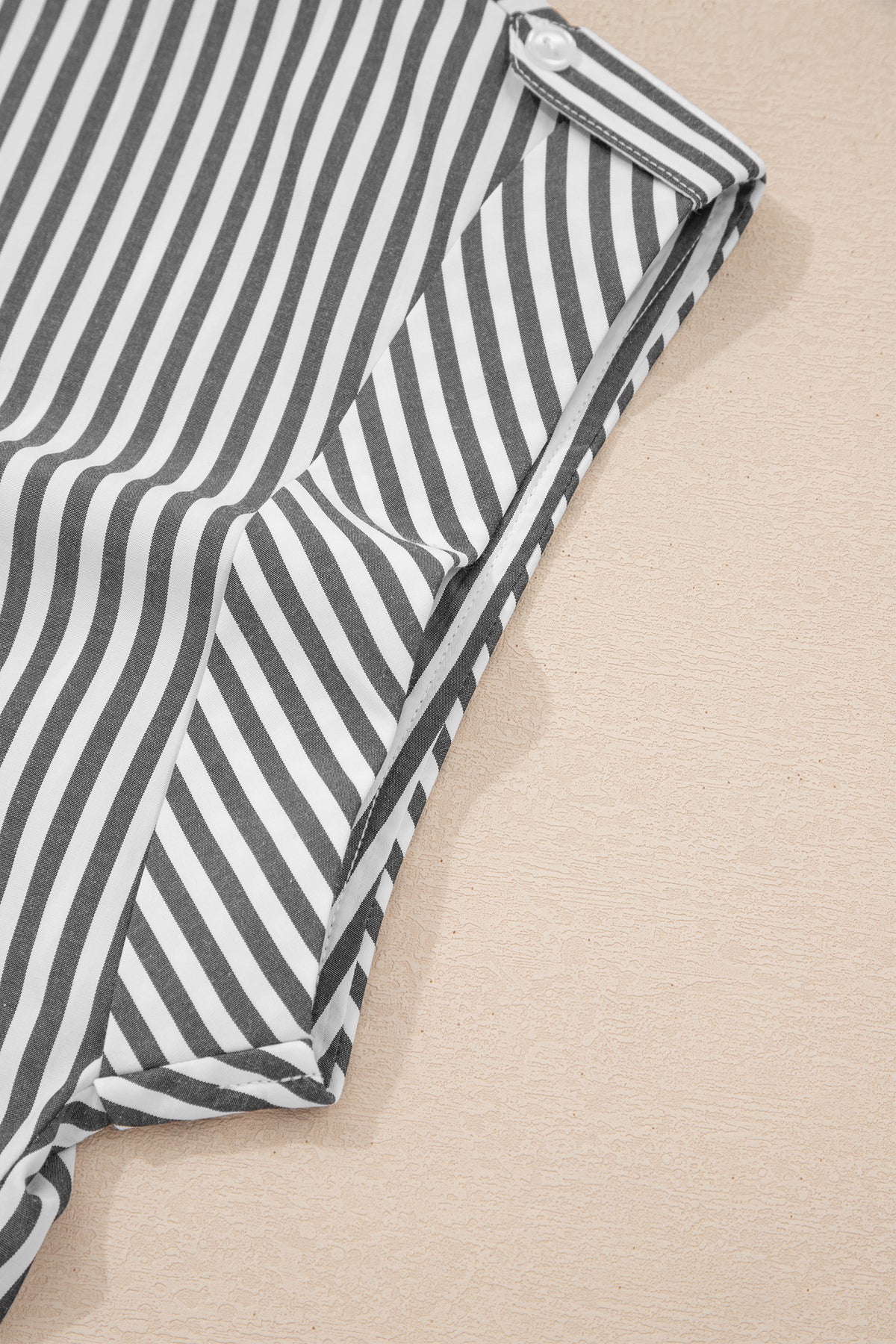 Black stripe plus size V-neck blouse with roll-tab short dolman sleeves by Dear-Lover, stylish and comfortable for casual wear.
