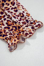 Brown plus size leopard print blouse with frilled stand collar, made from viscose, stylish plus size top from Dear-Lover.