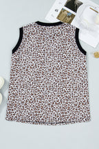 Plus size leopard vest with khaki contrast trim, Dear-Lover tank top, 95% polyester, 5% elastane, stylish and comfortable fit