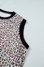 Plus size khaki leopard vest with contrast trim from Dear-Lover, featuring sleeveless tank top style and comfortable polyester-elastane fabric.