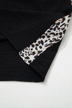 Black plus size leopard patchwork round neck loose tee by Dear-Lover, made of polyester, casual fit, stylish animal print top.