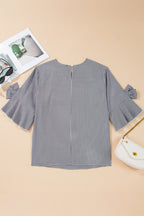 Black plus size plaid bow decor bell sleeve round neck jumper, Dear-Lover, stylish and comfortable top for women.