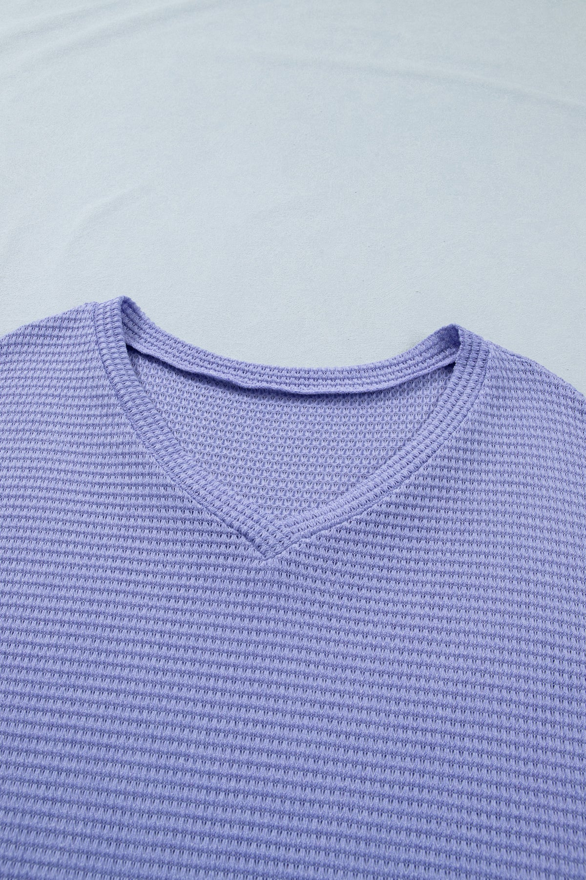 Plus size Wisteria V-neck short sleeve waffle knit top by Dear-Lover, featuring a comfortable, stylish design in soft fabric.